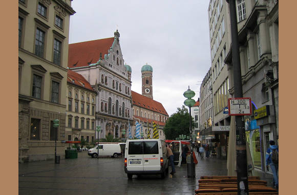 Munich Street with Distant Frauenkirche